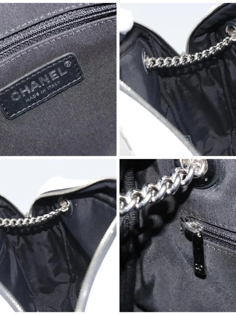 CHANEL La Pausa Chain Bag Patent leather White Silver CC Auth BA13516SAM